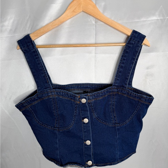 Allegra K Blue Denim Crop Top - Picture 3 of 10